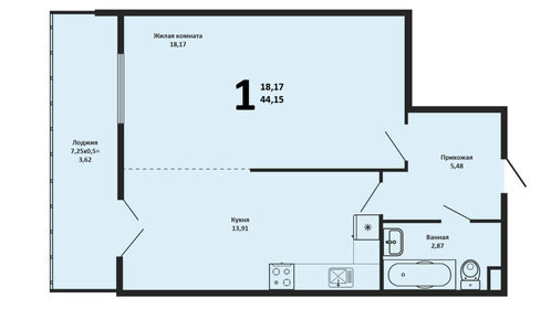 Квартира 44,2 м², 1-комнатная - изображение 1