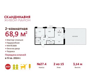 Квартира 68,9 м², 2-комнатная - изображение 1