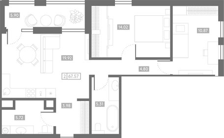 Квартира 67,6 м², 2-комнатная - изображение 1