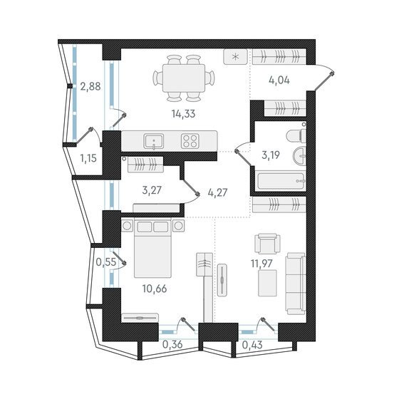 52,3 м², 2-комнатная квартира 12 400 000 ₽ - изображение 1