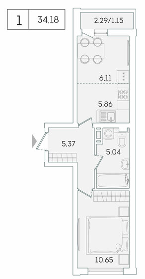 34,2 м², 1-комнатная квартира 5 534 702 ₽ - изображение 1