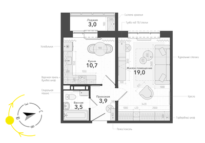 Квартира 40,1 м², 1-комнатная - изображение 1