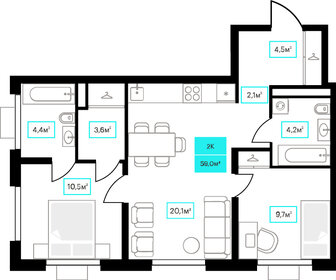 60,3 м², 2-комнатная квартира 7 770 000 ₽ - изображение 51