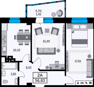 58,9 м², 2-комнатная квартира 8 244 600 ₽ - изображение 69