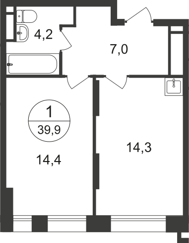 39,9 м², 1-комнатная квартира 12 618 710 ₽ - изображение 1