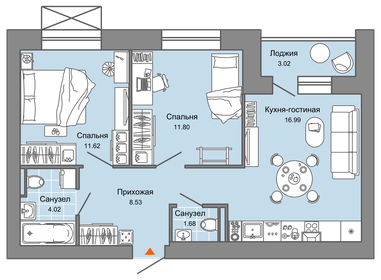 Квартира 56 м², 3-комнатная - изображение 1