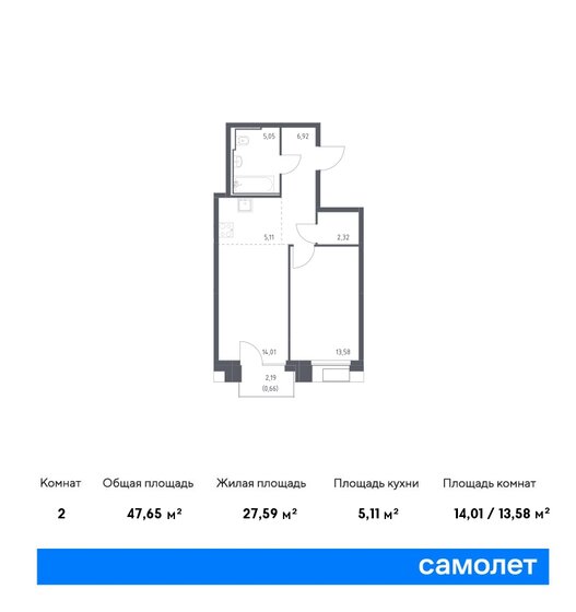47,7 м², 1-комнатная квартира 15 160 626 ₽ - изображение 1