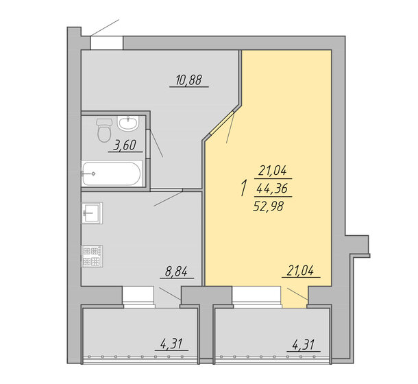 53 м², 1-комнатная квартира 5 192 040 ₽ - изображение 1