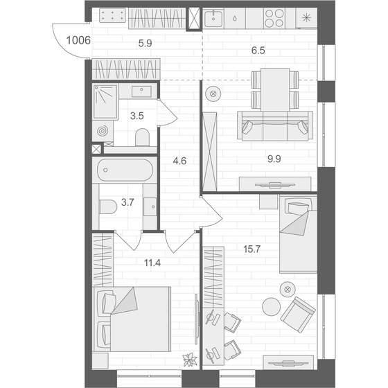 61,2 м², 2-комнатная квартира 32 594 508 ₽ - изображение 1