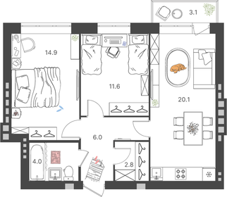 63,6 м², 2-комнатная квартира 7 990 000 ₽ - изображение 49
