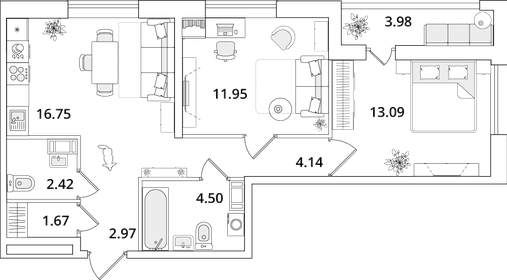 Квартира 59,5 м², 2-комнатная - изображение 1