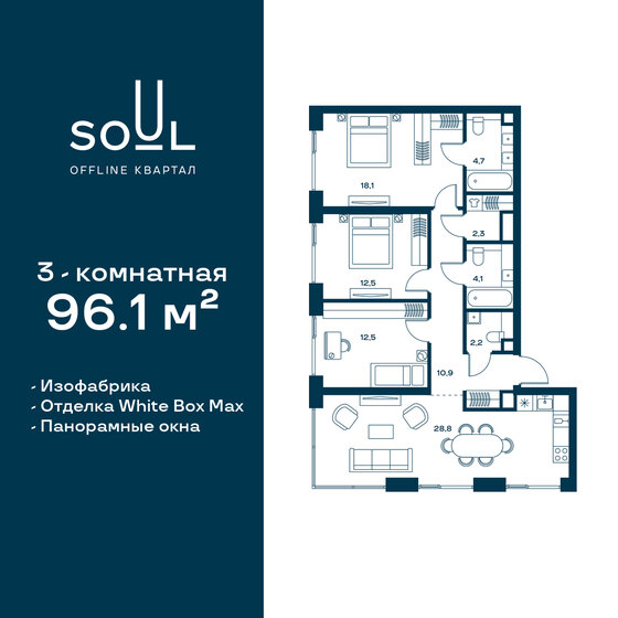 96,1 м², 3-комнатная квартира 46 329 808 ₽ - изображение 1