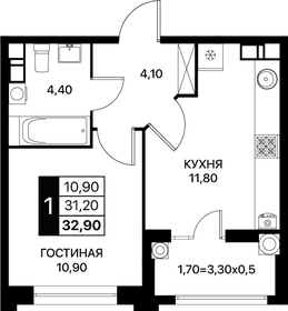 Квартира 32,9 м², 1-комнатная - изображение 1