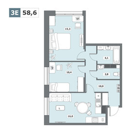 Квартира 58,6 м², 2-комнатная - изображение 1