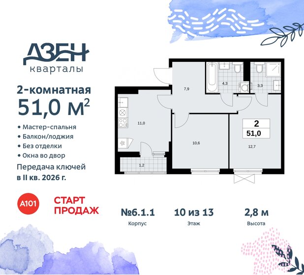 51 м², 2-комнатная квартира 12 660 442 ₽ - изображение 47