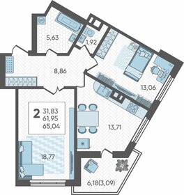 59,4 м², 2-комнатная квартира 10 098 000 ₽ - изображение 12