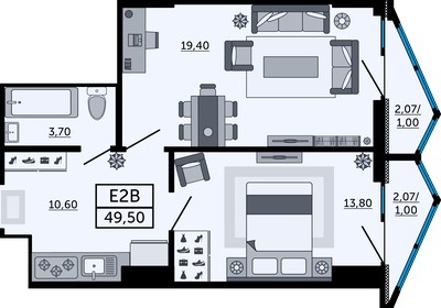55,1 м², 2-комнатная квартира 7 800 000 ₽ - изображение 86