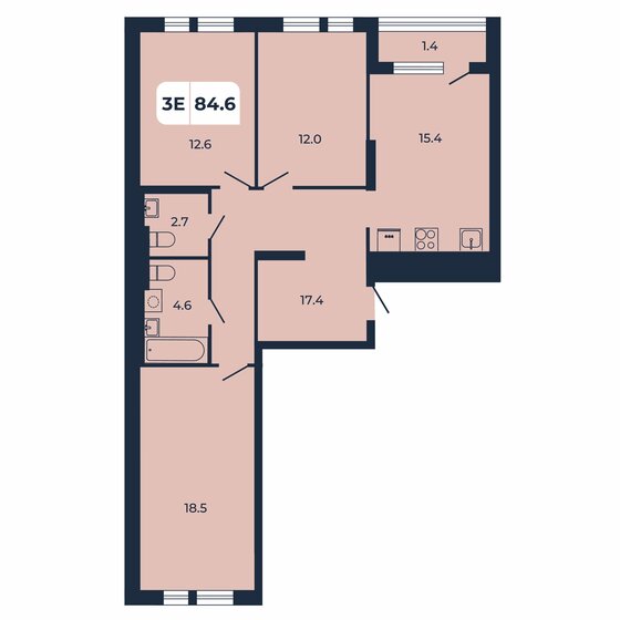 84,6 м², 3-комнатная квартира 8 629 200 ₽ - изображение 1