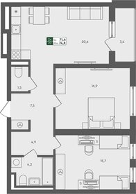 Квартира 74,8 м², 2-комнатная - изображение 1