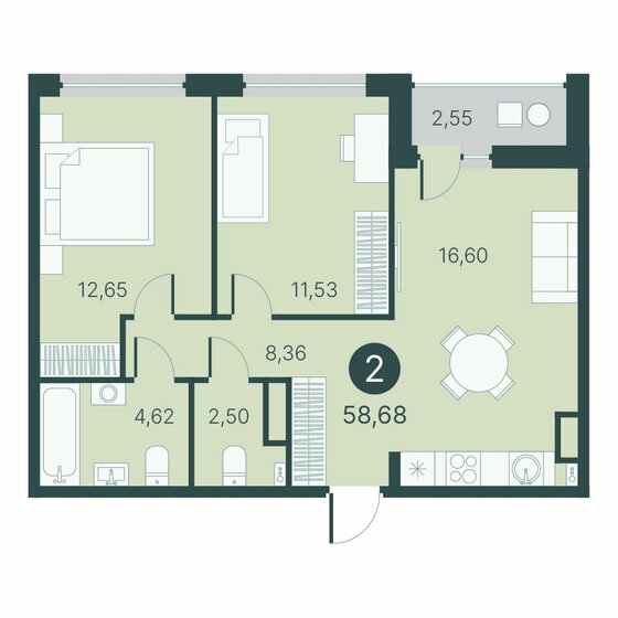 58,7 м², 2-комнатная квартира 8 550 000 ₽ - изображение 1