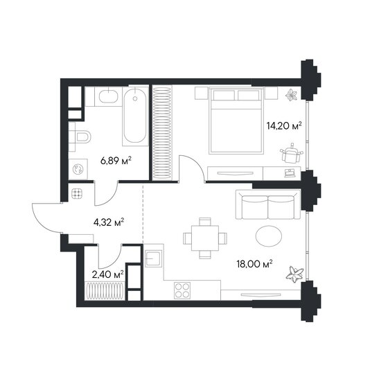 45,8 м², 1-комнатная квартира 30 240 334 ₽ - изображение 1