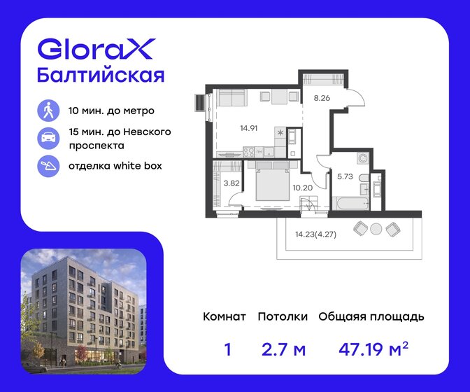 47,2 м², 1-комнатная квартира 17 900 000 ₽ - изображение 1