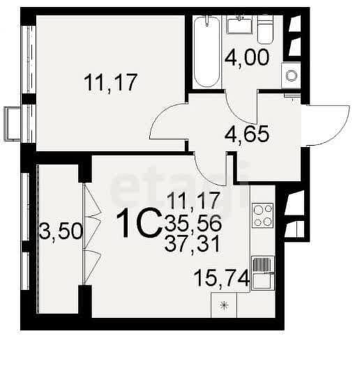 37,3 м², 1-комнатная квартира 6 200 000 ₽ - изображение 1