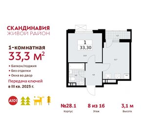 32,7 м², 1-комнатная квартира 11 350 000 ₽ - изображение 88