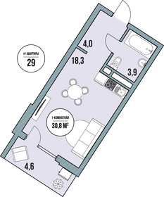 Квартира 34 м², студия - изображение 1