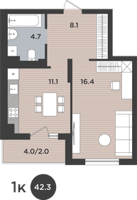 Квартира 42,3 м², 1-комнатная - изображение 1