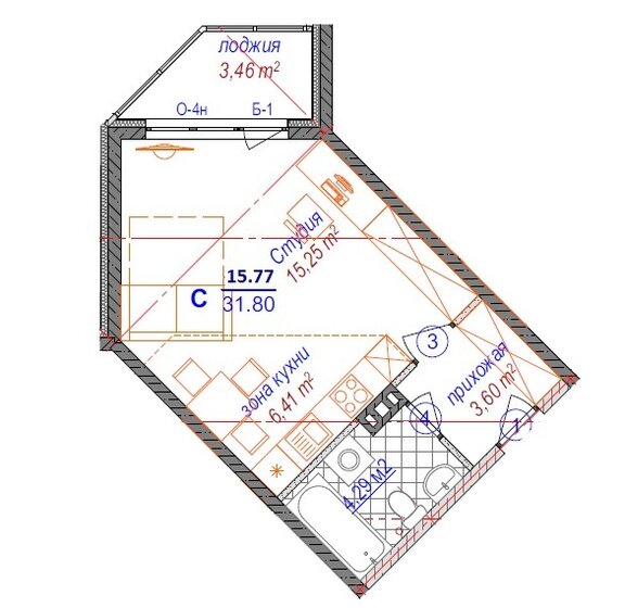 31 м², апартаменты-студия 4 293 000 ₽ - изображение 1