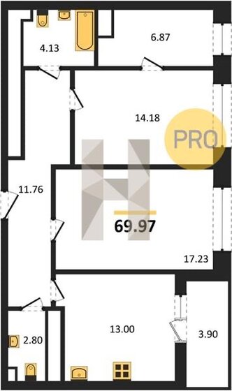 70 м², 2-комнатная квартира 16 750 000 ₽ - изображение 1