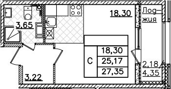 Квартира 27,4 м², студия - изображение 1