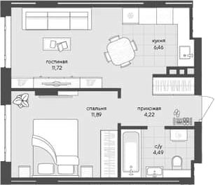 Квартира 38,8 м², 1-комнатная - изображение 1