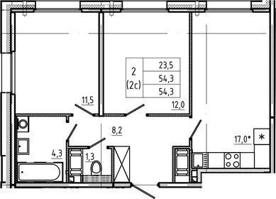 Квартира 54,3 м², 2-комнатная - изображение 1