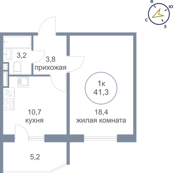 41,3 м², 1-комнатная квартира 3 890 000 ₽ - изображение 1