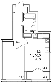 39 м², 1-комнатная квартира 5 070 000 ₽ - изображение 9