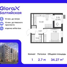 Квартира 34,3 м², 1-комнатная - изображение 2