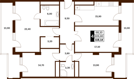 Квартира 118,1 м², 4-комнатная - изображение 1