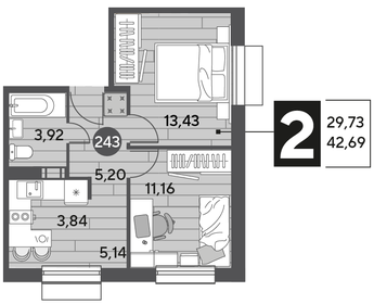 43,1 м², 2-комнатная квартира 5 900 000 ₽ - изображение 118