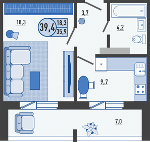 32,6 м², 1-комнатная квартира 2 300 000 ₽ - изображение 68