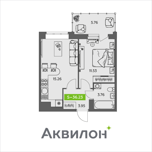 36,2 м², 1-комнатная квартира 3 959 628 ₽ - изображение 1