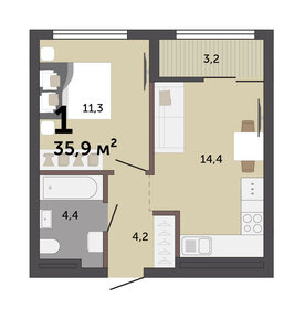 34 м², 1-комнатная квартира 6 600 000 ₽ - изображение 42