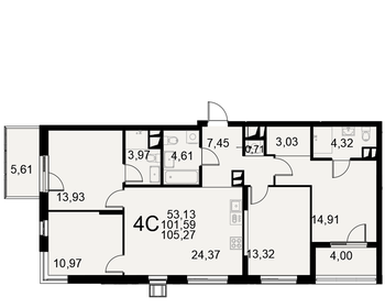 Квартира 105,3 м², 4-комнатная - изображение 1