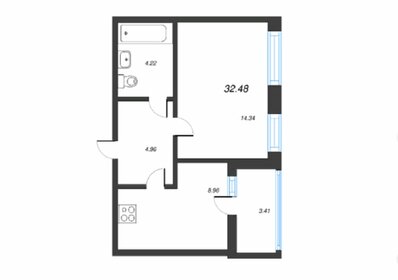 Квартира 32,5 м², 1-комнатная - изображение 1