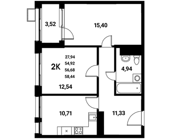 Квартира 56,7 м², 2-комнатная - изображение 1