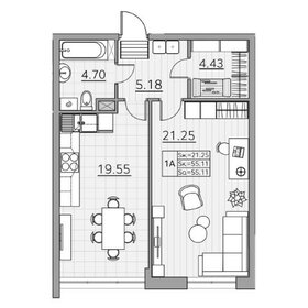 Квартира 55,3 м², 1-комнатная - изображение 1