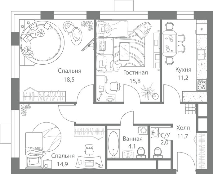 79,3 м², 3-комнатная квартира 23 642 304 ₽ - изображение 1