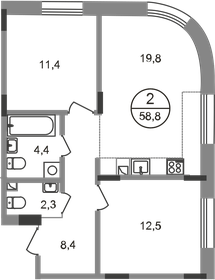 Квартира 58,8 м², 2-комнатная - изображение 1