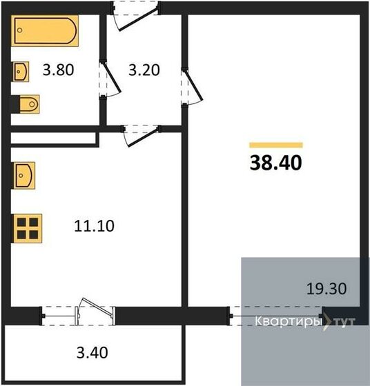 38,4 м², 1-комнатная квартира 3 744 000 ₽ - изображение 1